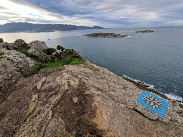 Pohled Vrcholu Hory Monteferro Ostrovy Cies Pozadí Nigránu Galicii Španělsku — Stock fotografie
