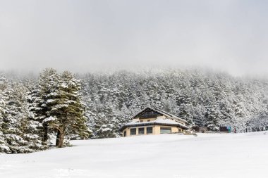 Guadarrama, Madrid 'deki Cotos limanında karlı dağlar
