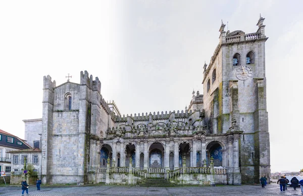 Porto Portekiz Aralık 2022 Porto Katedrali Cephesi Ana Girişin Önündeki — Stok fotoğraf