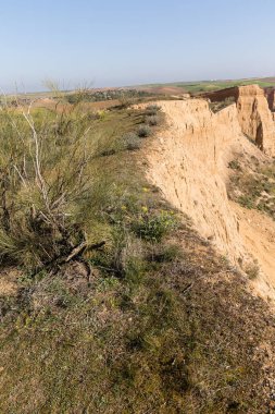 İspanya 'nın Toledo kentinde, Barrancas del burujon adı verilen sisle kaplı kil vadileri.