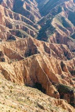 İspanya 'nın Toledo kentinde, Barrancas del burujon adı verilen sisle kaplı kil vadileri.