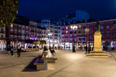 views of the main square of Burgos with people and tourists walking through its streets in Burgos, Spain