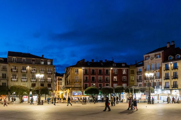 views of the main square of Burgos with people and tourists walking through its streets in Burgos, Spain