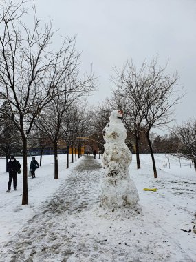 Historic snowfall over the city in Carabanchel district in Madrid