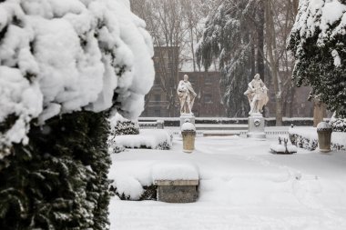 Square of East in madrid theater covered by snow from the storm philomena