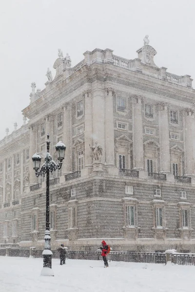 Royal Palace Madrid Theater Covered Snow Storm Philomena — Stock Photo, Image