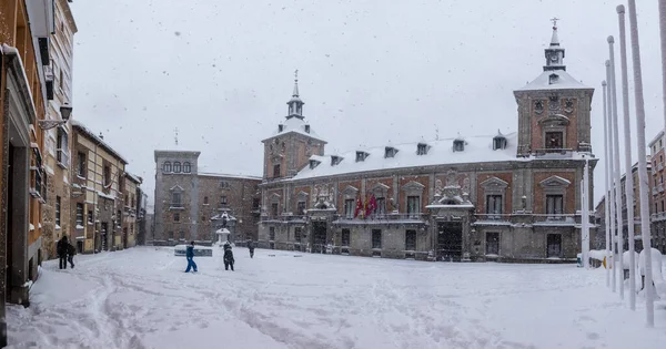 Snowscape Street Madrid Due Snowstorm Filomena Town Hall Square — Stockfoto