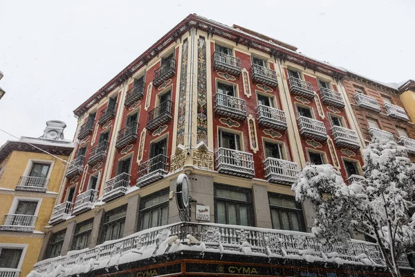 吹雪のためマドリードの街の雪景色 Filomena — ストック写真