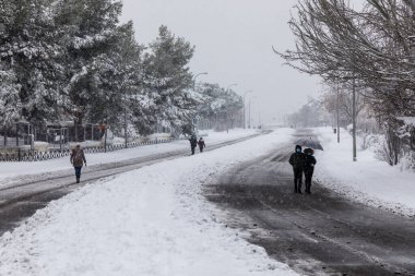Snowscape in a park in Madrid due to the snowstorm Filomena in the Carabanchel neighborhood, Madrid