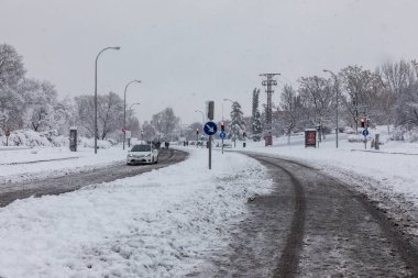 Snowscape in a park in Madrid due to the snowstorm Filomena in the Carabanchel neighborhood, Madrid