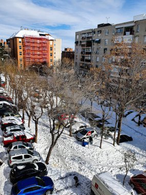 Snowscape in a park in Madrid due to the snowstorm Filomena in the Carabanchel neighborhood, Madrid