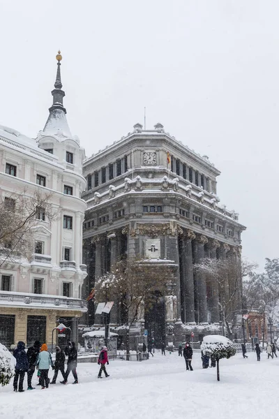 Snowscape Street Madrid Due Snowstorm Filomena Street Alcala — Zdjęcie stockowe