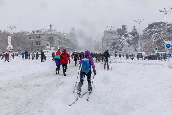 Snowscape Street Madrid Due Snowstorm Filomena Street Alcala — Stockfoto