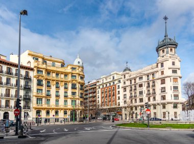 details of the historic buildings in the center of Madrid, specifically in the chamberi neighborhood