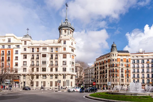 details of the historic buildings in the center of Madrid, specifically in the chamberi neighborhood