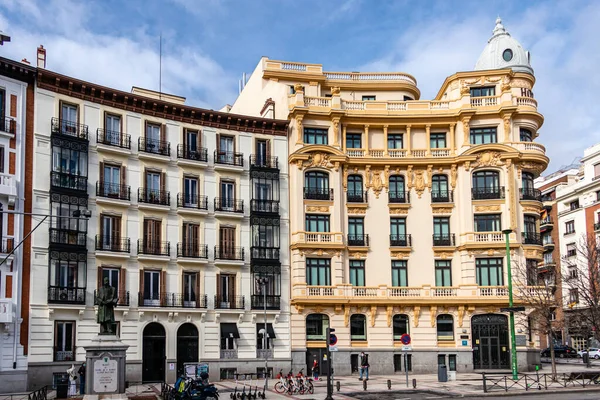 details of the historic buildings in the center of Madrid, specifically in the chamberi neighborhood
