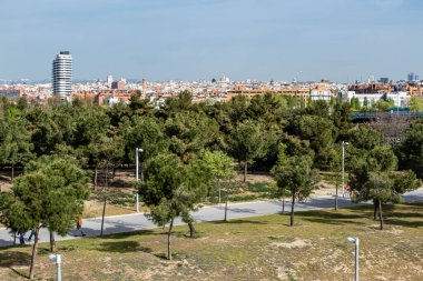 Gardens and meadows of the linear park of the Manzanares in Madrid