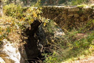 Angostura Köprüsü, İspanya 'nın Madrid eyaletindeki Sierra de Guadarrama' dan geçen sonbahar renkleriyle