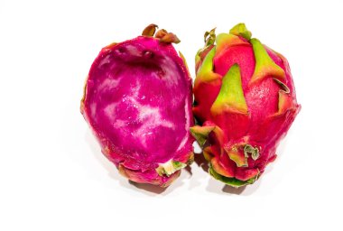 Delicious cut dragon fruit pitahaya on wooden table, closeup