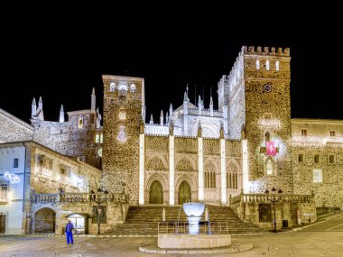 facade of the monastery of Guadalupe, center of Christian pilgrimage in the town of Guadalupe in the province of Caceres,