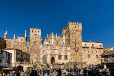 facade of the monastery of Guadalupe, center of Christian pilgrimage in the town of Guadalupe in the province of Caceres,