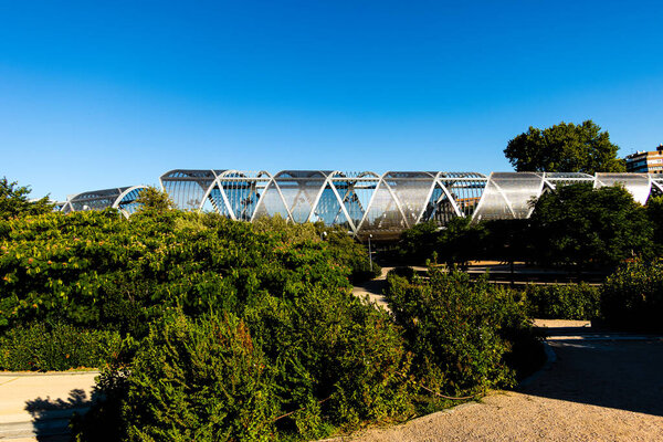 The Monumental Bridge of Arganzuela over the Manzanares River in the Madrid Rio Park. Spain