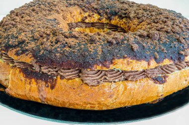 Roscon de reyes, chocolate spanish desert to celebrate Epiphany or Dia de Reyes Magos , Three Wise Men Day.