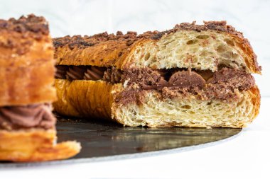 Roscon de reyes, chocolate spanish desert to celebrate Epiphany or Dia de Reyes Magos , Three Wise Men Day.