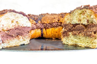 Roscon de reyes, chocolate spanish desert to celebrate Epiphany or Dia de Reyes Magos , Three Wise Men Day.