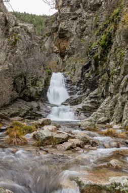 Sierra de Guadarrama 'daki Araf Şelalesi. Lozoya Vadisi Madrid halkı.