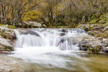 Sierra de Guadarrama 'daki Araf Şelalesi. Lozoya Vadisi Madrid halkı.