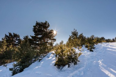 Guadarrama, Madrid 'deki Cotos limanında karlı dağlar