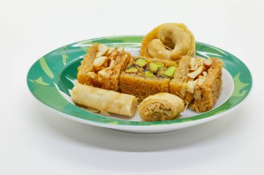 Fıstıklı baklava. Yakın plan. Geleneksel Orta Doğu Lezzetleri