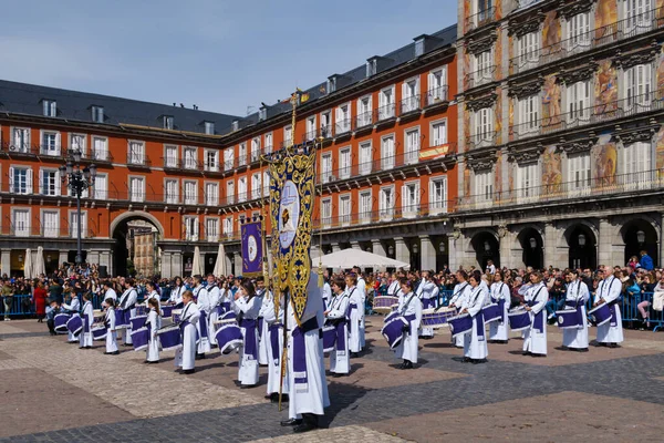Praça Principal Madri Uma Tamborrada Com Música Tambor Celebrada Por — Fotografia de Stock