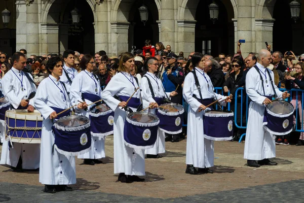 Het Centrale Plein Van Madrid Wordt Een Tamborrada Met Drummuziek — Stockfoto