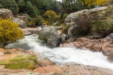 Madrid 'in Pedriza bölgesinde Manzanares Nehri' nin akan suyu.