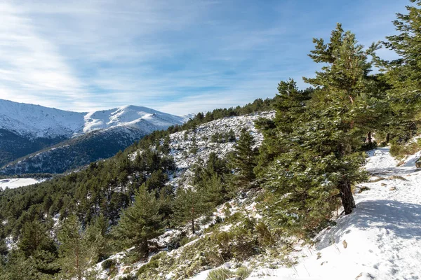 Ascent Till Penalara Laguner Med Vägen Täckt Snö Madrid — Stockfoto