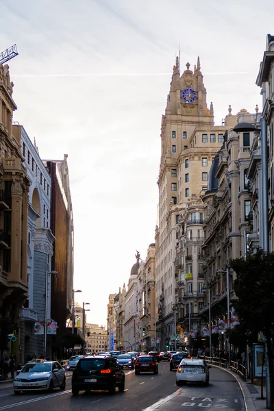 Vista Aérea Panorámica Gran Vía Principal Calle Comercial Madrid Capital —  Fotos de Stock