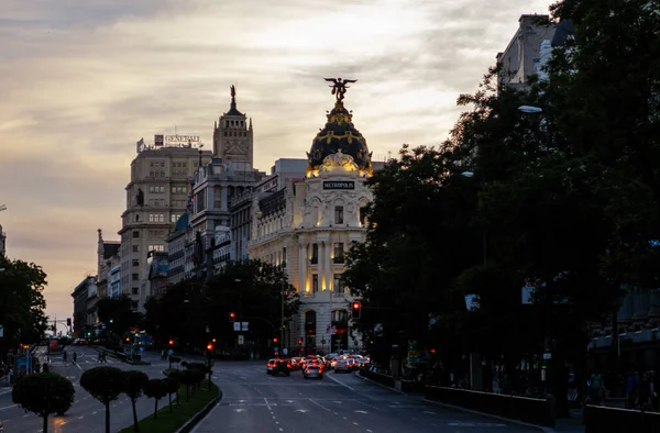 Vista Aérea Panorámica Gran Vía Principal Calle Comercial Madrid Capital —  Fotos de Stock