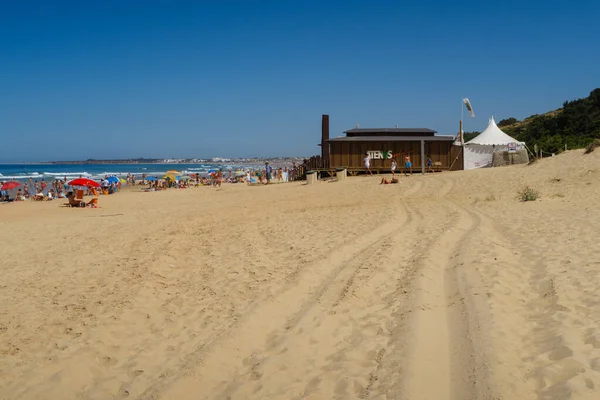 Stranden Barrosa Vid Lågvatten Sancti Petri Chiclana Frontera Cadiz Spanien — Stockfoto