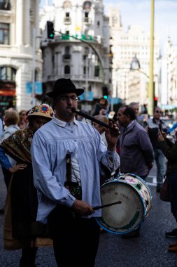 Madrid sokaklarında düzenlenen geleneksel Transhumancia festivalindeki folklorik gruplar