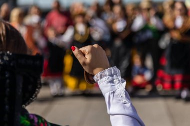 Madrid sokaklarında düzenlenen geleneksel Transhumancia festivalindeki folklorik gruplar