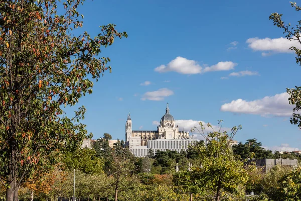 Madrid Spanje Skyline Santa Maria Real Almudena Kathedraal Het Koninklijk — Stockfoto