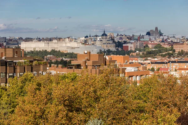 stock image Madrid, Spain skyline from the mirador of the park of the district of the latina