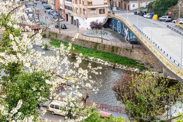 纳恰河流经西班牙阿斯图里亚斯的卡加斯德尔纳恰市中心时 — 图库照片