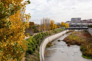 Madrid, İspanya 'da Madrid-Rio olarak bilinen bölgede Manzanares nehrinin kıyısındaki bahçeler