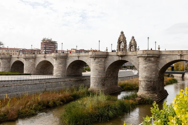 Puente Toledo Zona Del Río Madrid Con Árboles Colores Otoñales — Foto de Stock