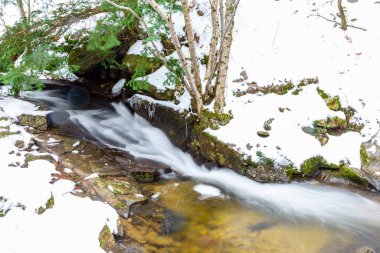 Snowy landscape of mountains port of Canencia in Madrid, Spain