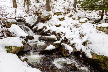 Snowy landscape of mountains port of Canencia in Madrid, Spain