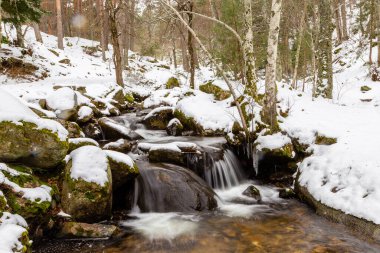 Snowy landscape of mountains port of Canencia in Madrid, Spain